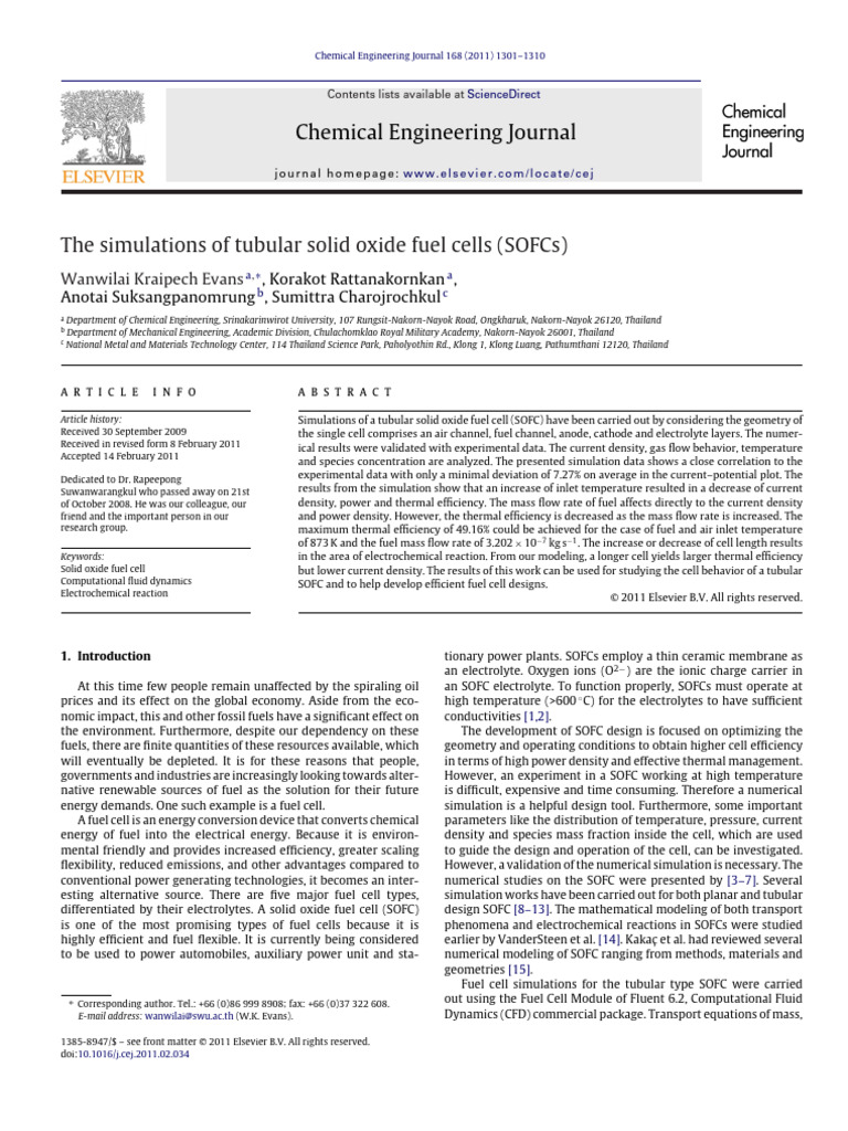 The Simulations of Tubular SOFCs | PDF | Solid Oxide Fuel Cell | Fuel Cell