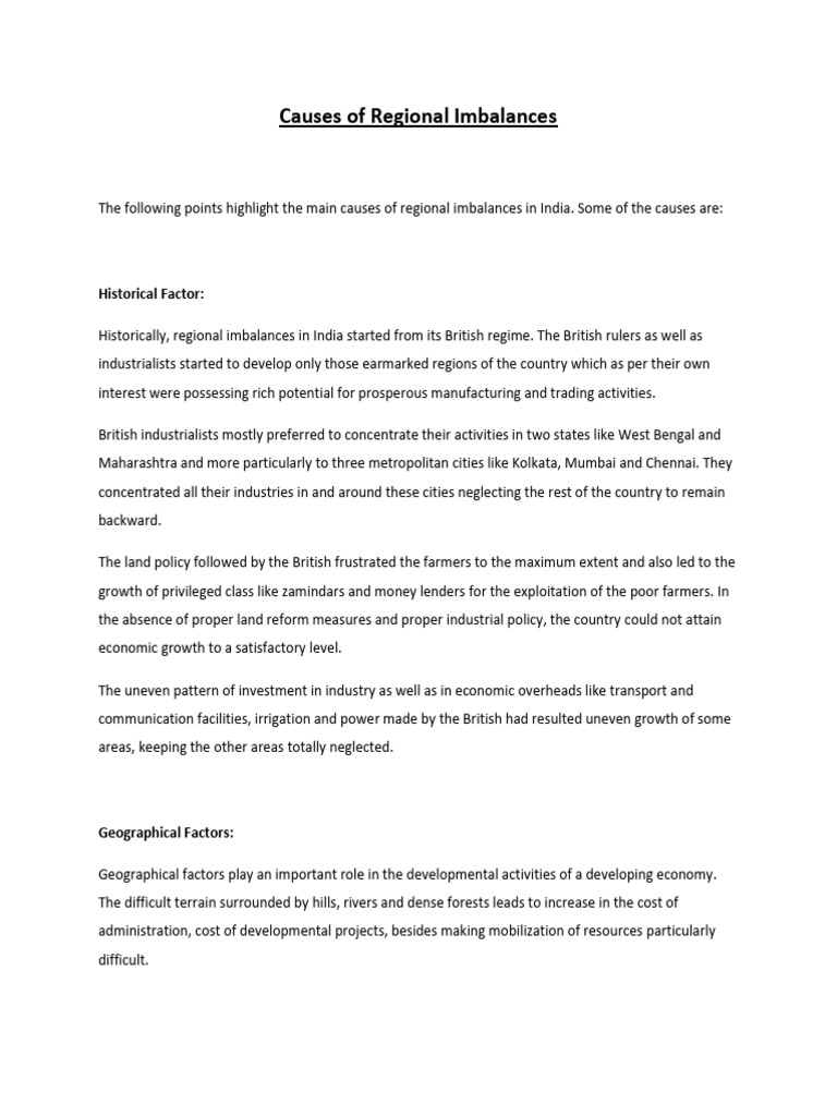 Causes of Regional Disparities in India | PDF | Economies