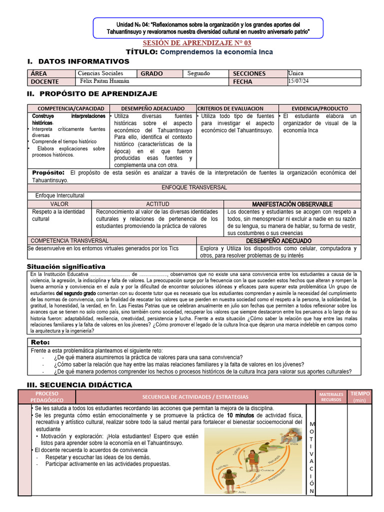CCSS 2° Sesión Actividad #03 | PDF | Imperio Inca
