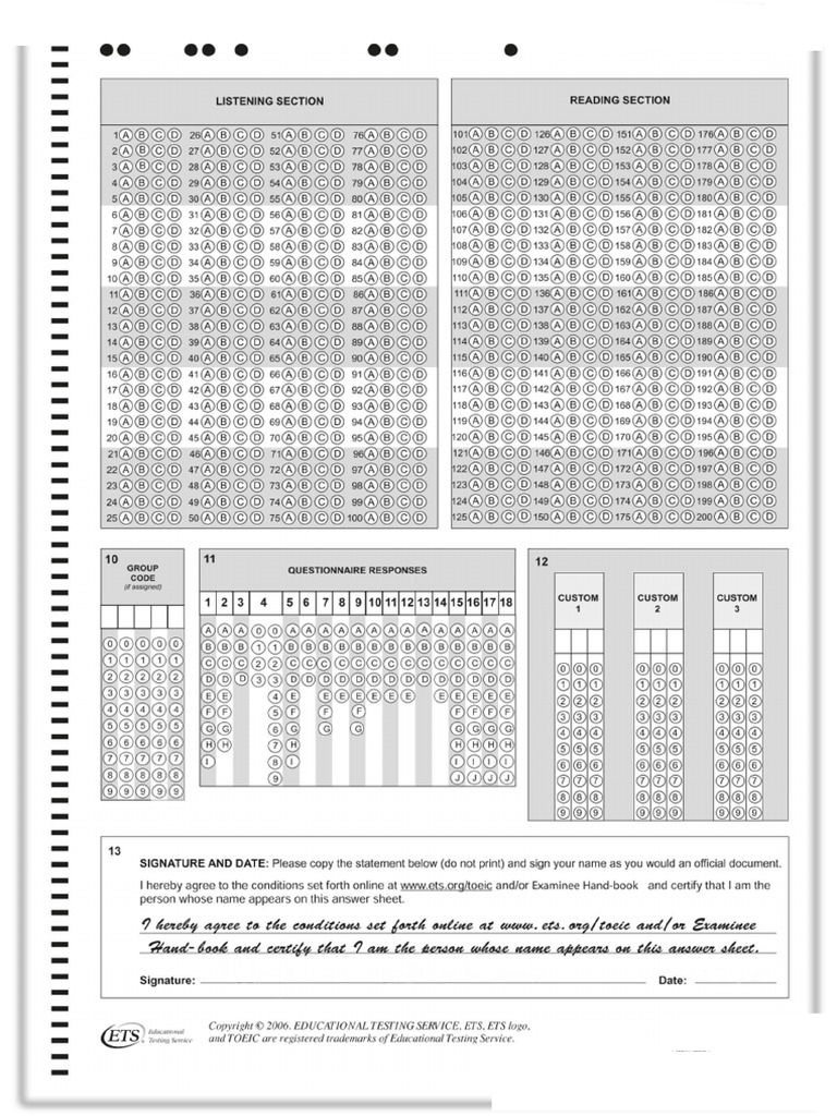 Answer Sheet 2 Mặt | PDF