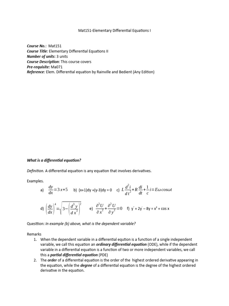 Lecture Notes 151 Pdf Ordinary Differential Equation Tangent