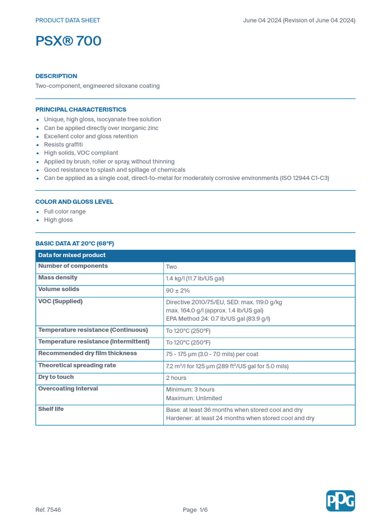 PSX 700 Coating Product Data Sheet | PDF | Legal Liability | Materials