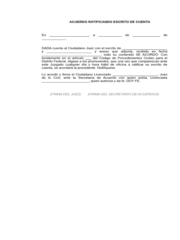 Acuerdo de Ratificación de Escrito Civil | PDF