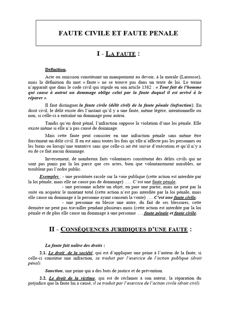 Distinction entre faute civile et pénale | PDF | Loi criminelle ...