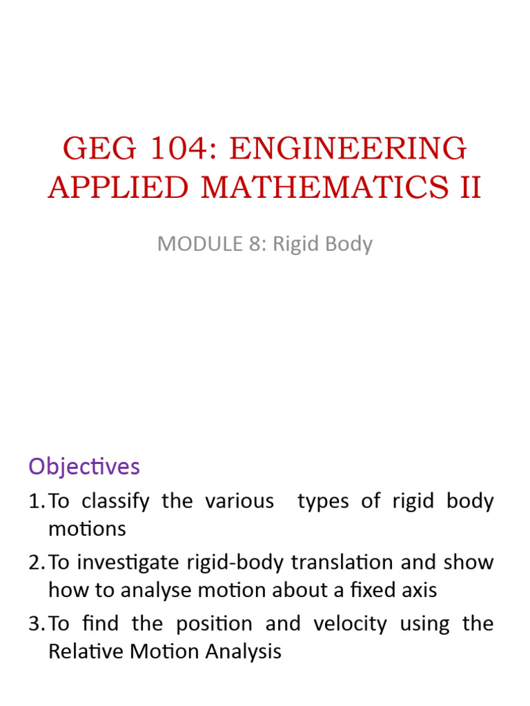 Rigid Body Motion Analysis Techniques | PDF | Classical Mechanics ...