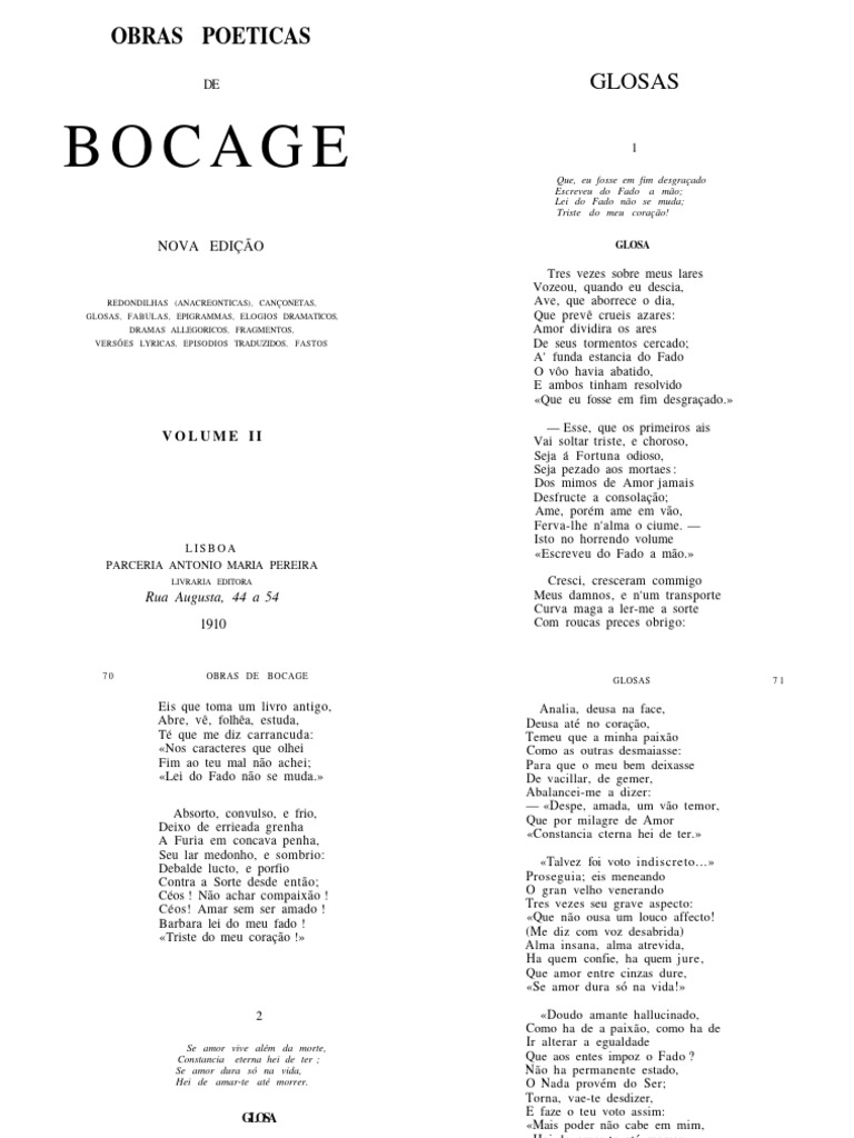 Obras Poéticas de Bocage: Glosas e Temas | PDF | Amor