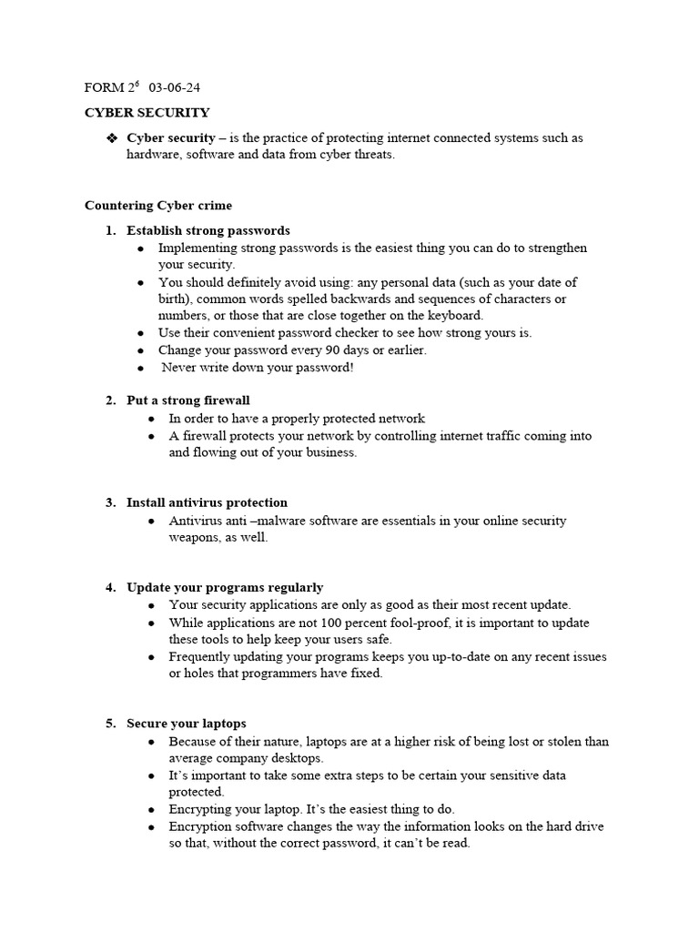 CYBER SECURITY LESSON NOTES | Download Free PDF | Security | Computer