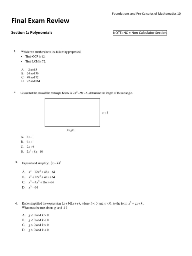 Pre-Calculus Final Exam Review Guide | PDF | Algebra | Equations