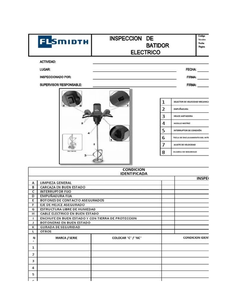 Check List de Batidora-Mezcladora | PDF
