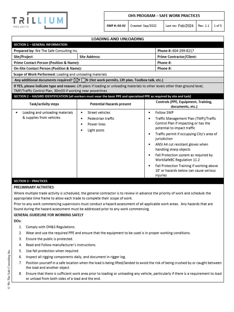 SWP 04-02 Loading and Unloading | PDF | Personal Protective Equipment ...