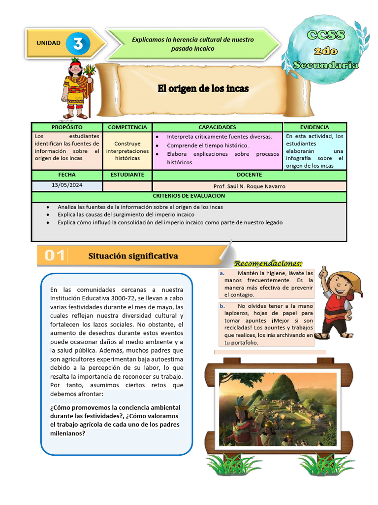 Ficha de Actividad CCSS 2°-Semana 1 | PDF | Imperio Inca | Perú
