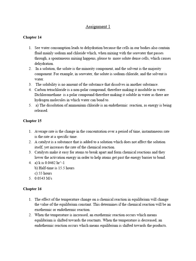 Advanced Chem Assnment 1 | PDF | Solubility | Chemical Reactions
