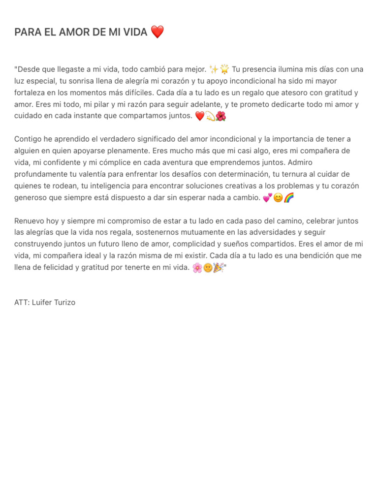 Carta para el amor de mi vida | PDF | Relaciones personales, crianza y ...