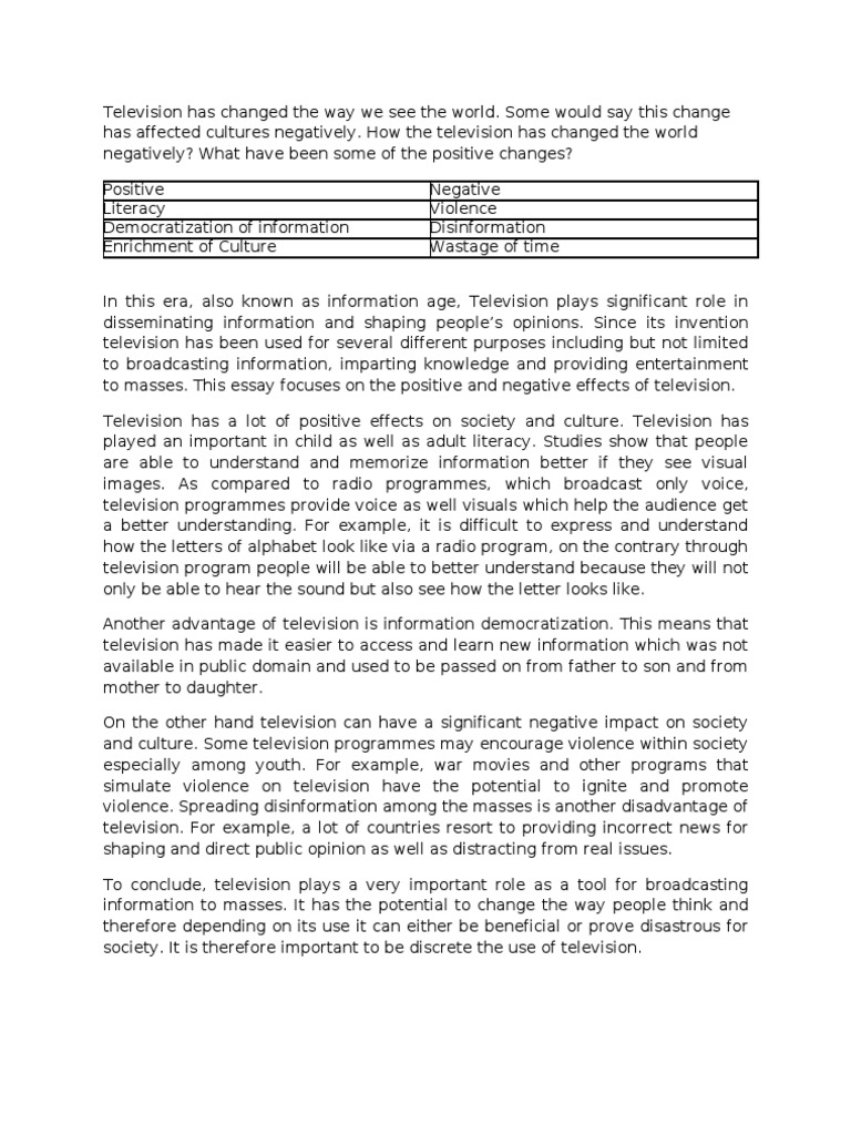 Effects of watching television picture