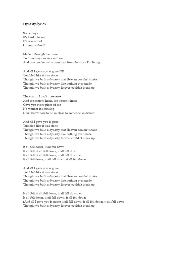 dynasty lyrics PDF