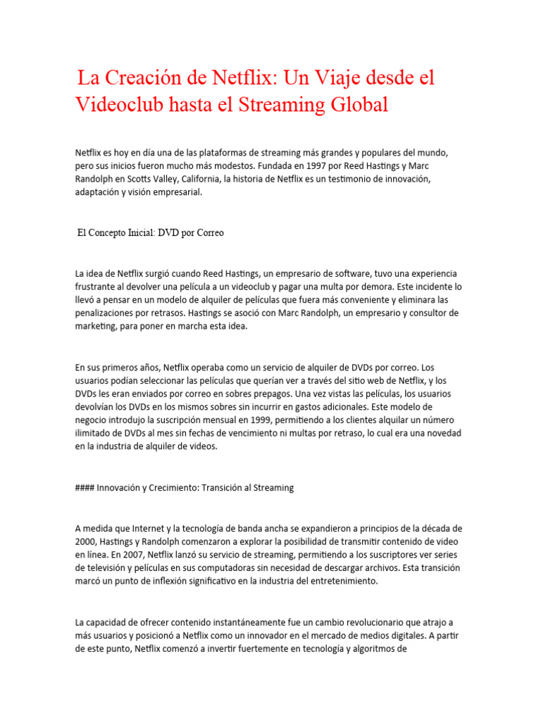 La Creación de Netflix | PDF | Netflix | Streaming Media