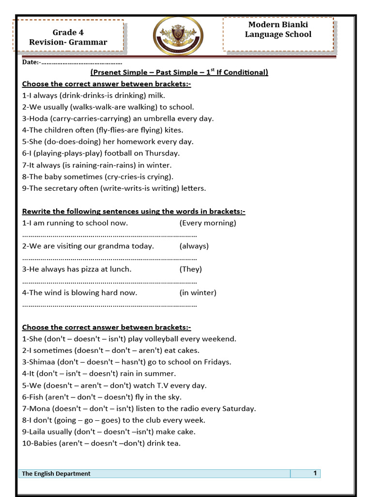 Revision grammar grade 4 pdf