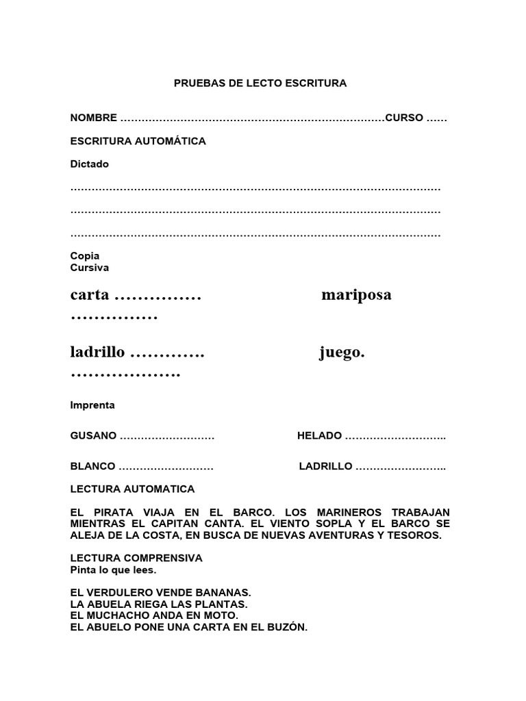 Pruebas De Lecto Escritura 3º Pdf