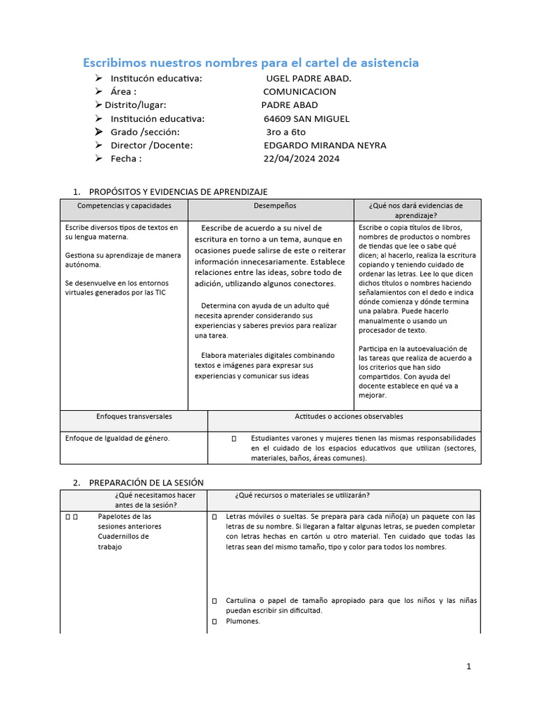 Nombres para el Cartel de Asistencia | PDF | Aprendizaje | Salón de clases