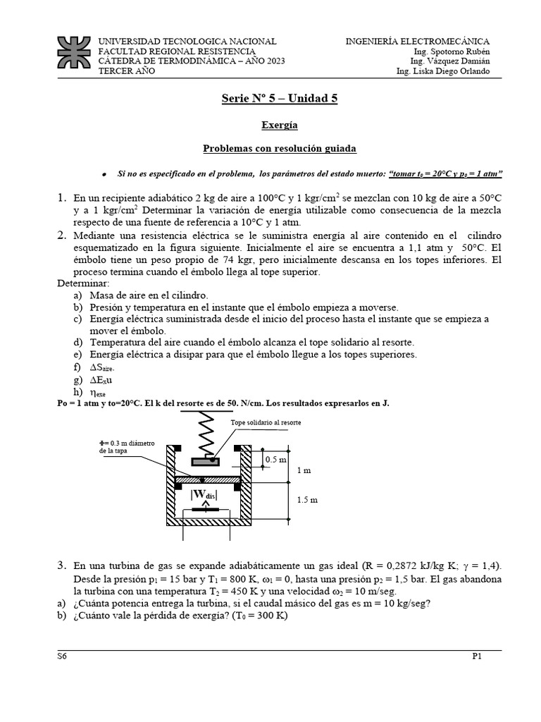 Problemas de Exergía en Termodinámica 2023 | PDF | Temperatura | Ejercicio