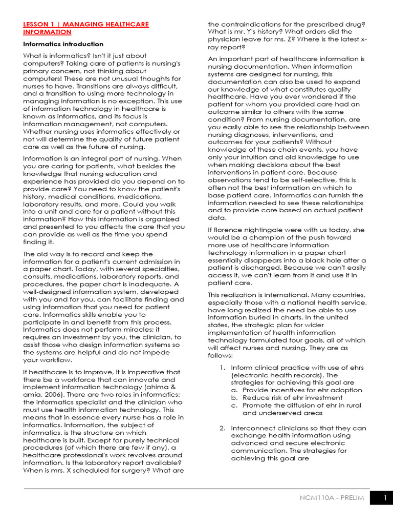 Impact of Informatics on Nursing Care | PDF | Health Informatics | Nursing