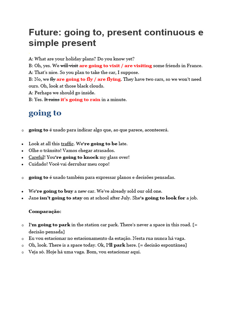 Future - Going To and Present Continuous | PDF | Cuisine | Meal