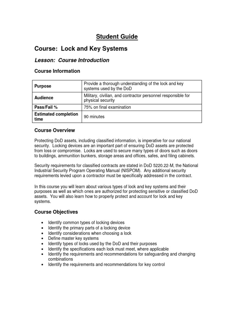 DoD Lock and Key Systems Overview | PDF | Physical Security | Security ...