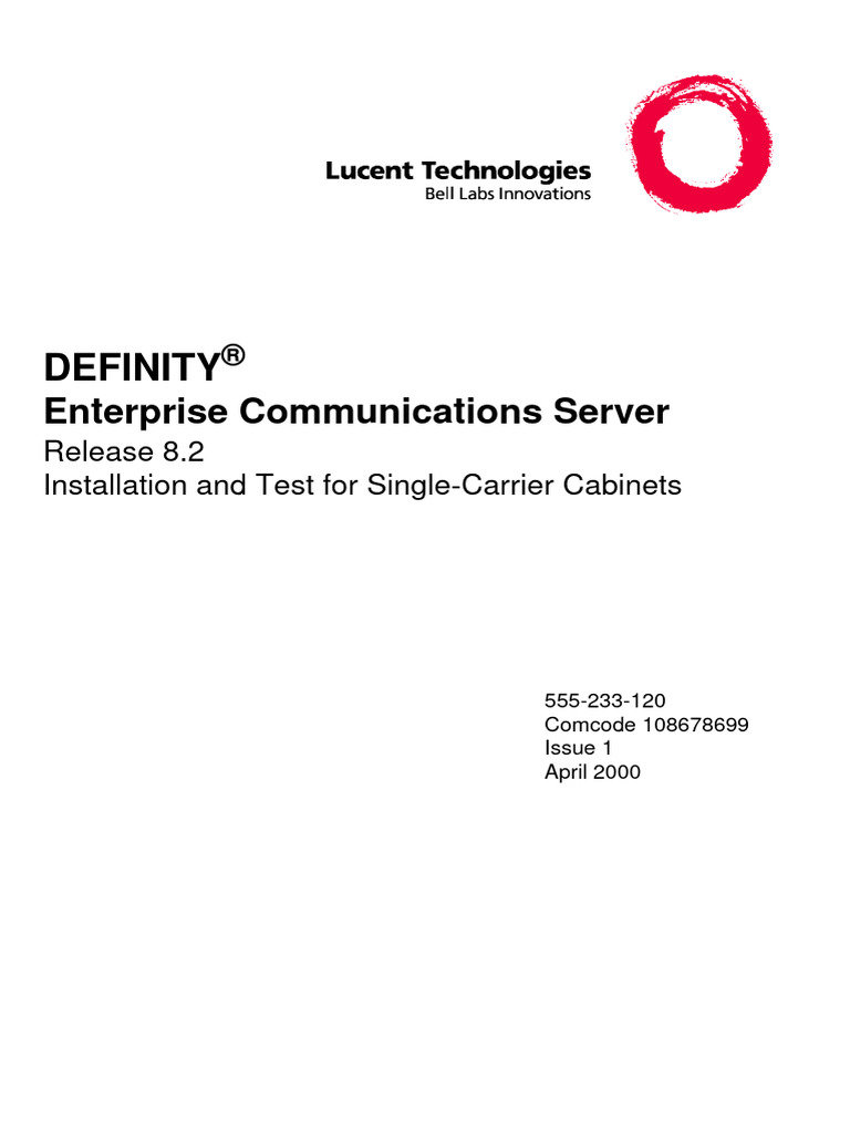 AT and T Definity Enterprise R 8-2 Install and Test For Single Carrier ...