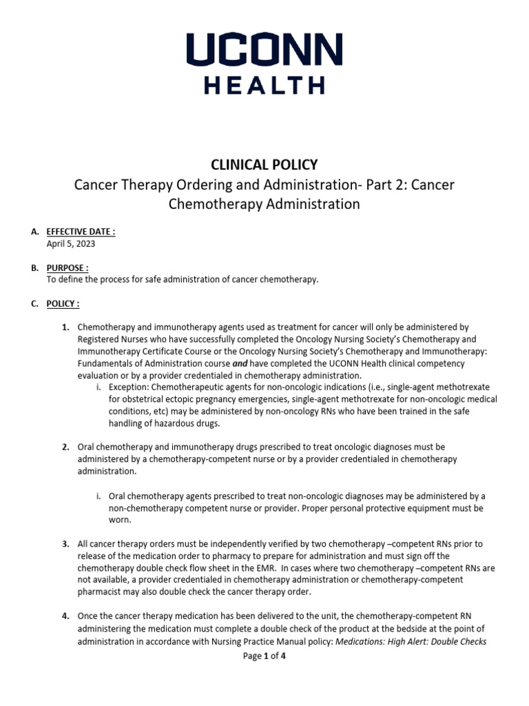 Chemotherapy Administration Guidelines | PDF | Chemotherapy | Nursing