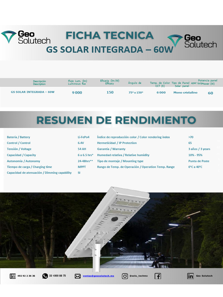 Panel Solar GS Integrada 60W | PDF | Encendiendo