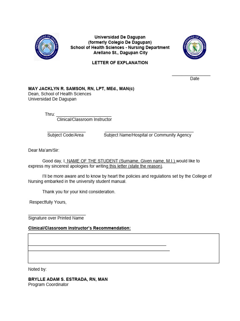 Nursing Student Apology Letter Template | PDF