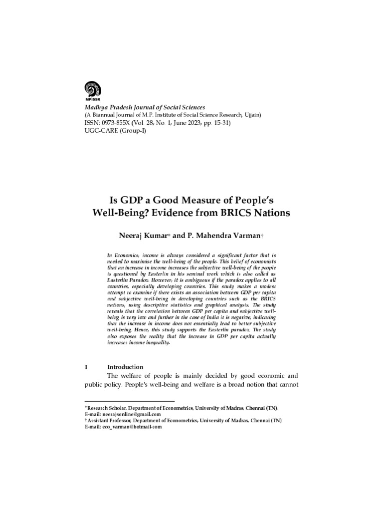 Is GDP A Good Measure of People's Welfare | PDF | Gross Domestic ...
