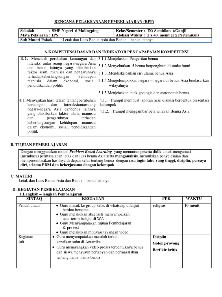 RPP CGP Kelas 9 | PDF