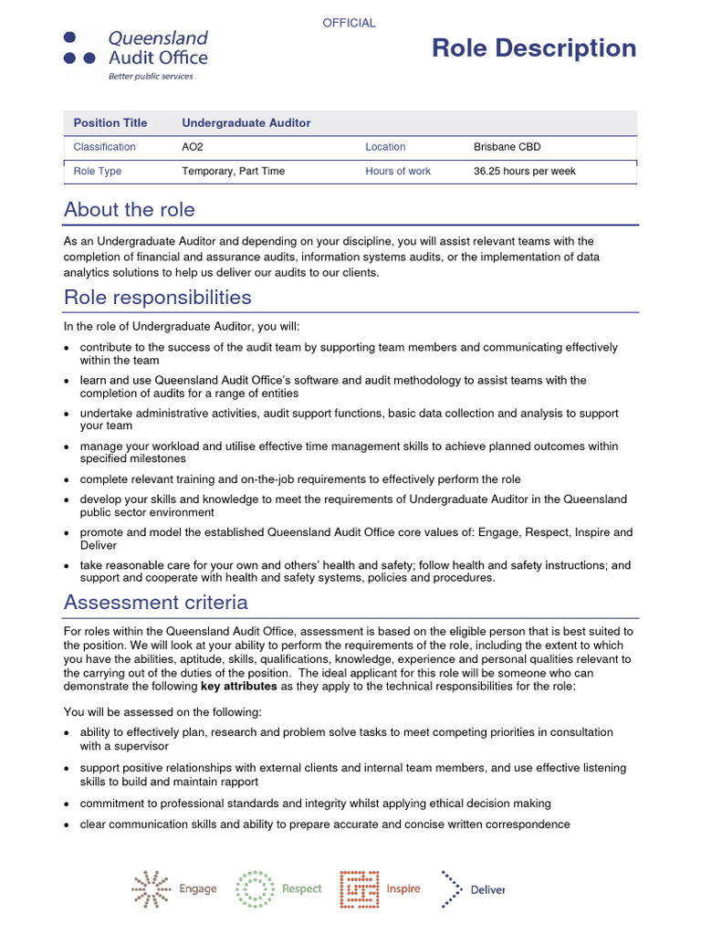 AO2 Undergraduate Auditor Role Description | PDF | Audit | Financial Audit