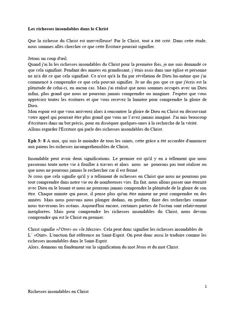 Richesses Insondables en Christ | PDF | Saint-Esprit | Dieu