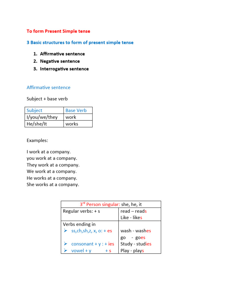 Form Present Simple 24 | PDF | Language Arts & Discipline