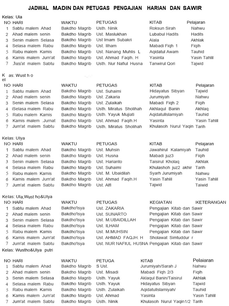 Jadwal Madin | PDF