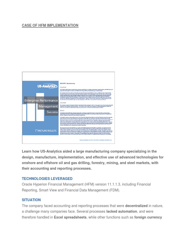 HFM Implementation Case Study | PDF | Spreadsheet | Application Software