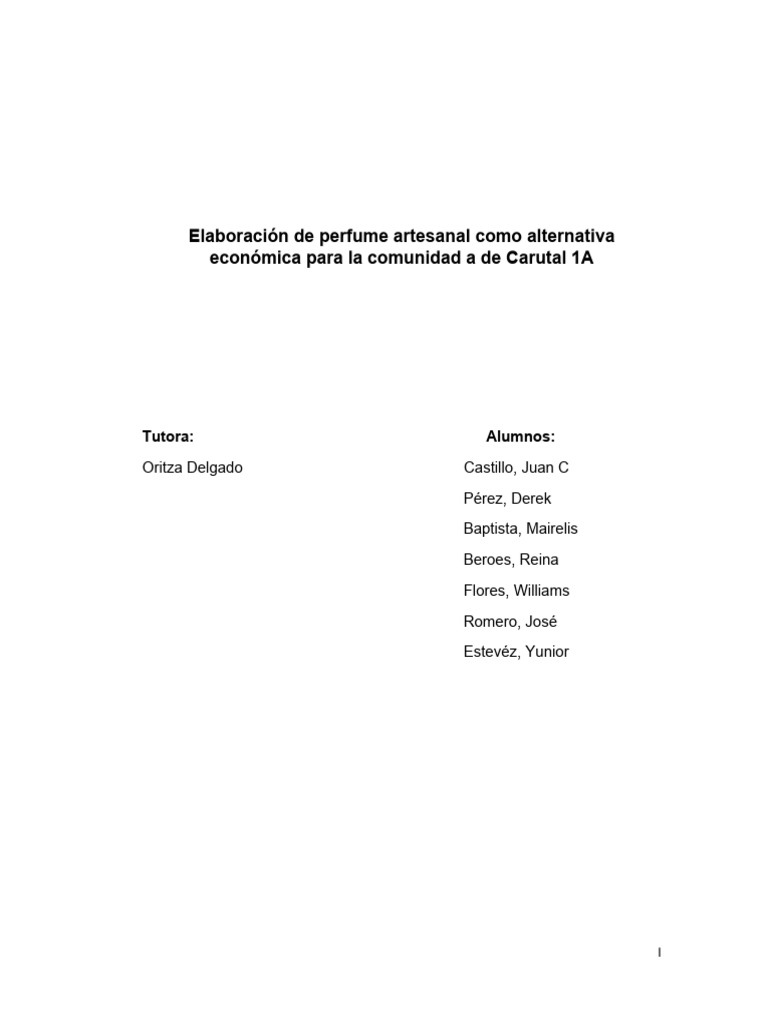 Perfume artesanal: solución económica Carutal | PDF | Perfume | Hipótesis