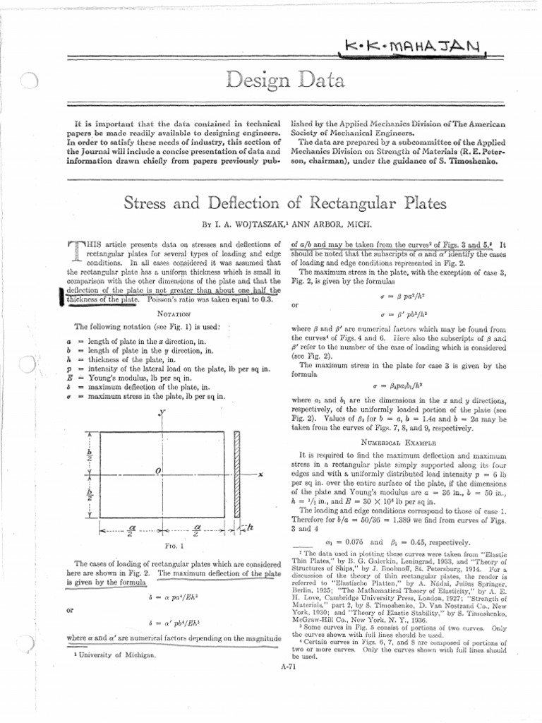 Stress and Deflection of Rectangular Plates - Wojtaszak (19XX) | PDF ...