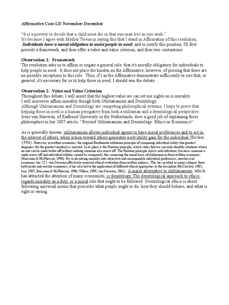 Aff LD Case NovDec Utilitarianism Altruism Free 30day Trial