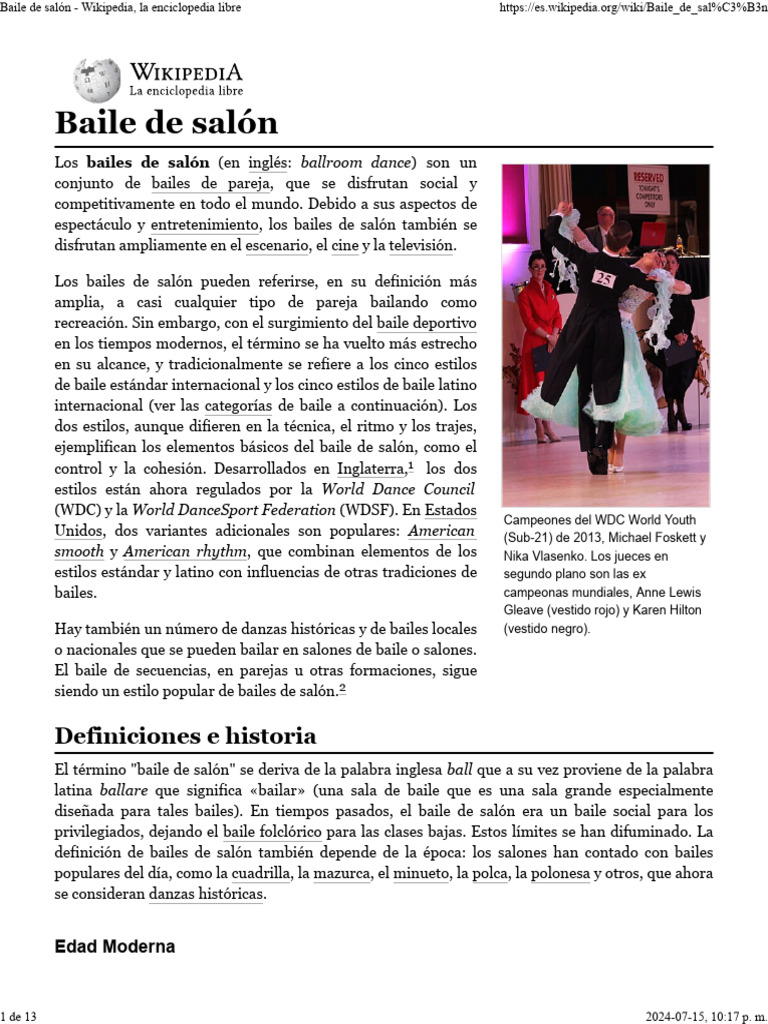 Historia y estilos del baile de salón | PDF | Baile de salón | Bailes
