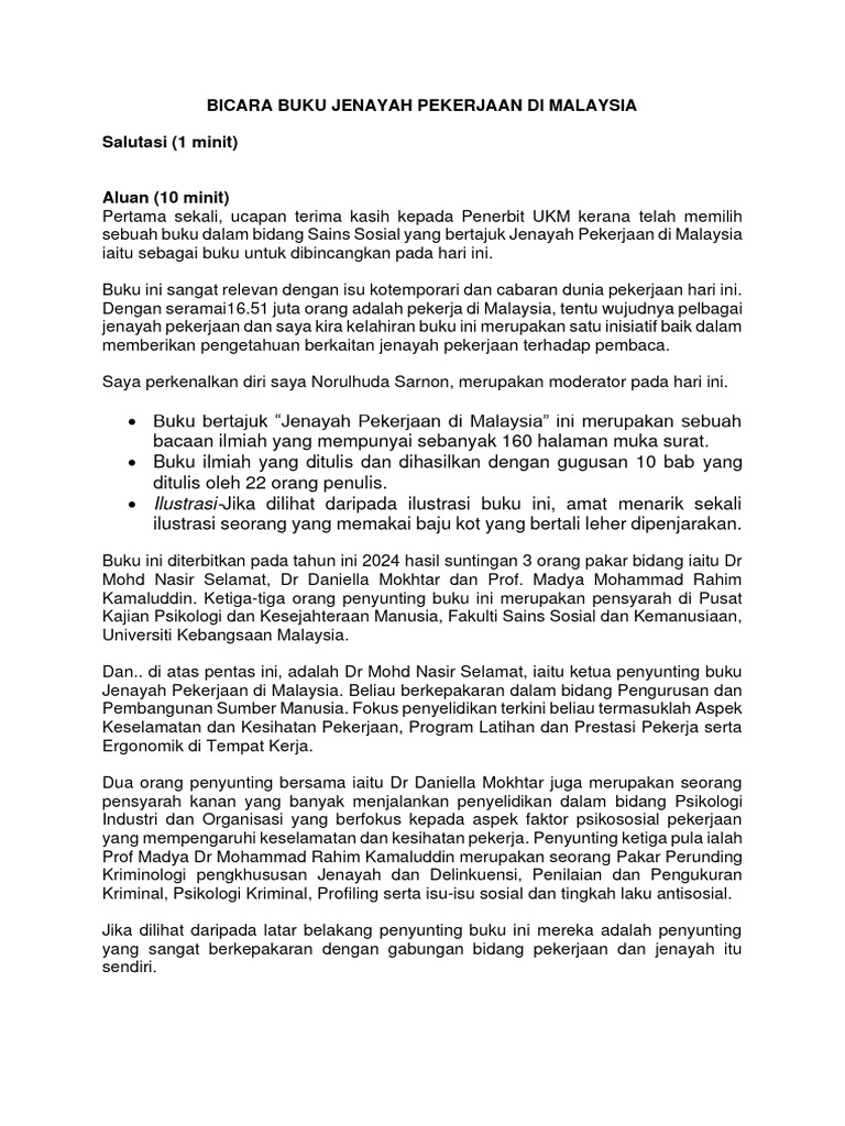 Bicara Buku Jenayah Pekerjaan Di Malaysia | PDF