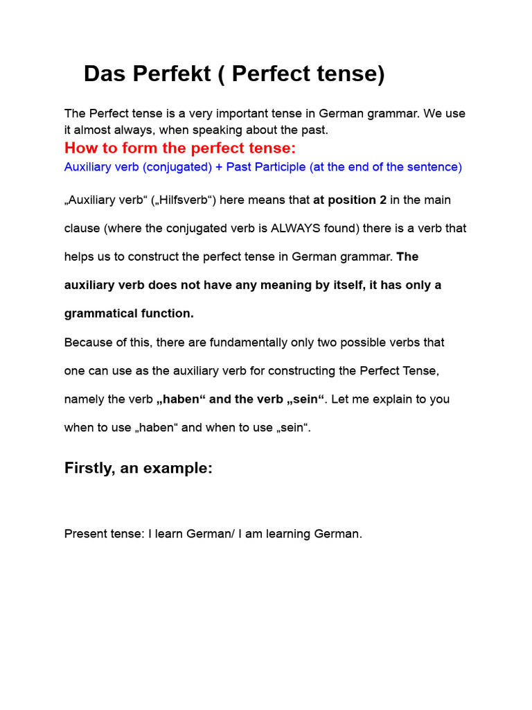 German Perfect Tense Explained | PDF | Grammatical Tense | Perfect ...
