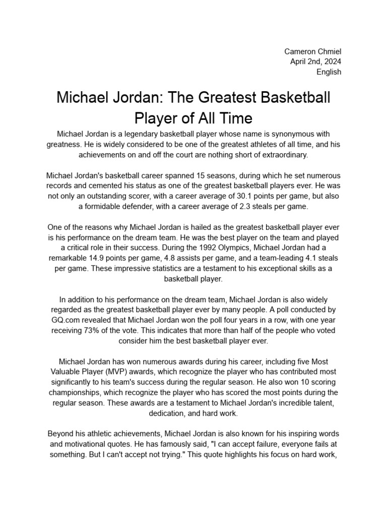 michael jordan is the greatest basketball player of all time