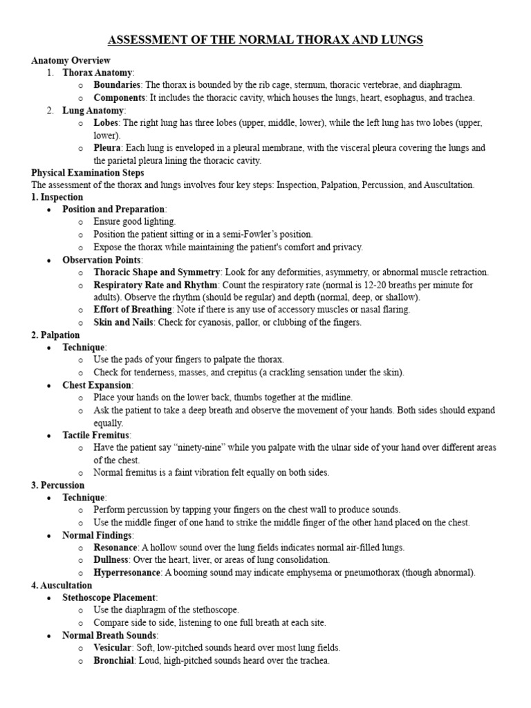 Thorax and Lung Assessment Guide | PDF | Thorax | Lung