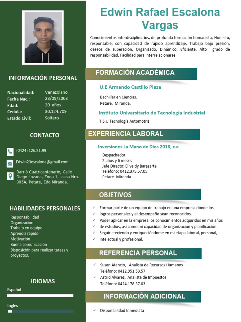 CV de Edwin Rafael Escalona | PDF