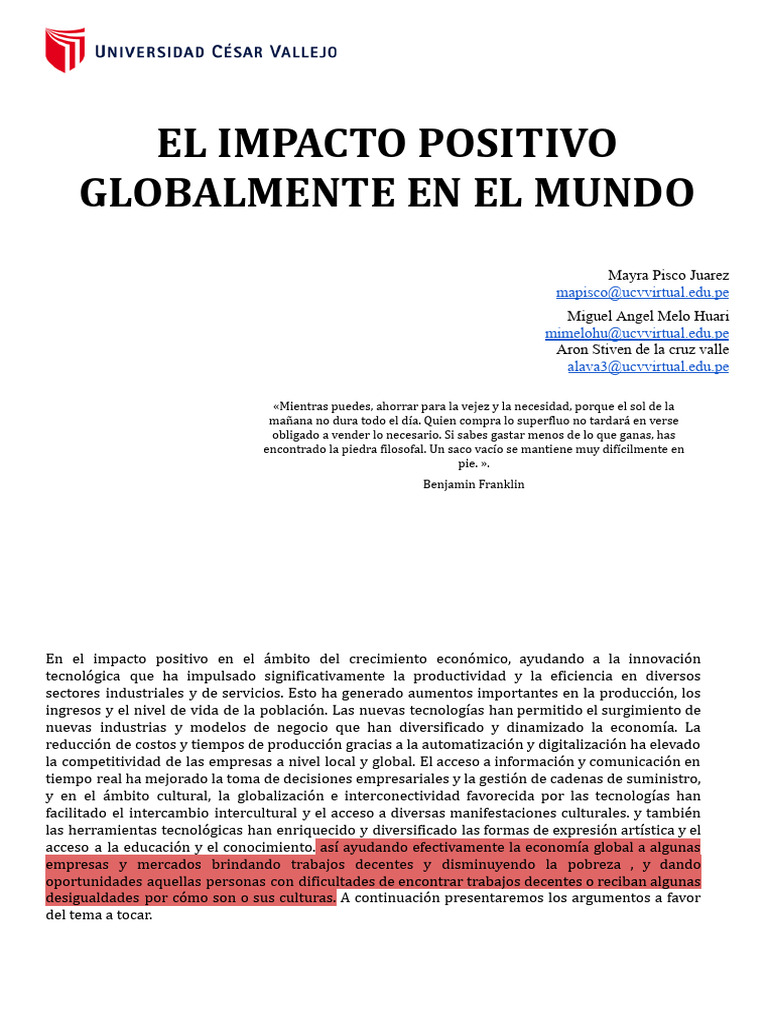 Beneficios de La Globalizacion - Impacto Positivo en El Mundo | PDF ...