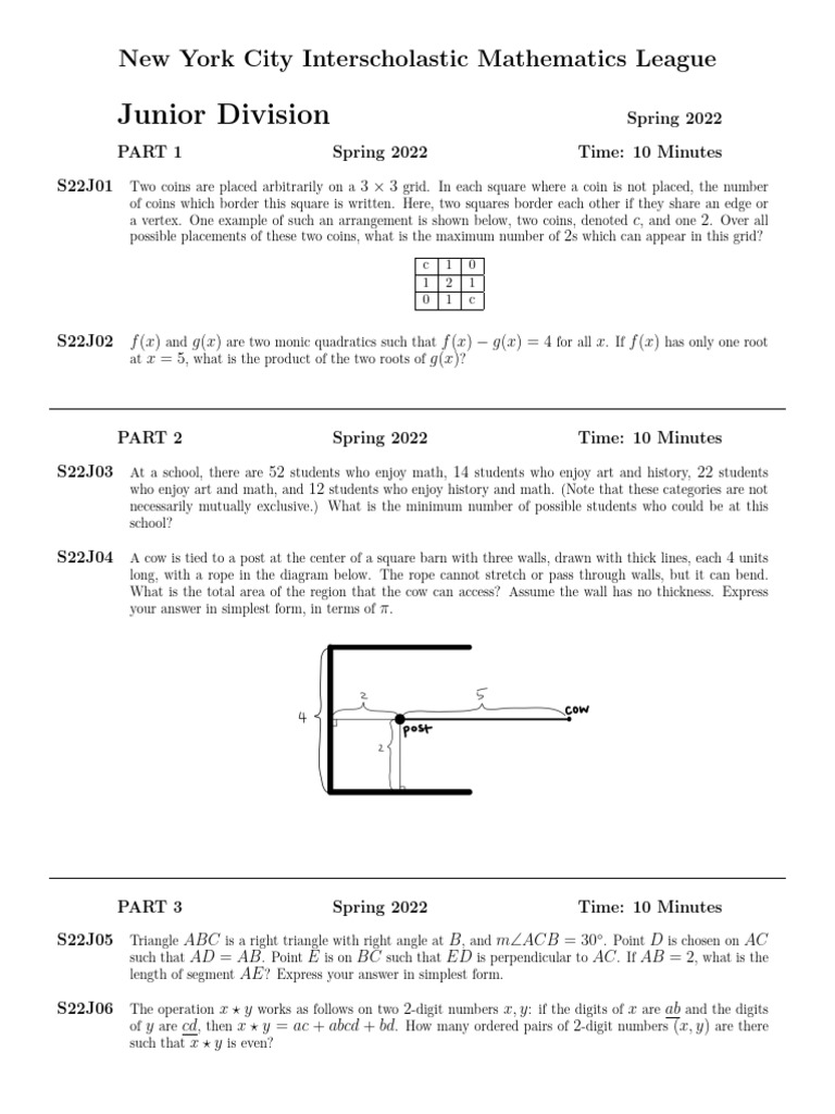 S22 Junior Contest - COMPLETE | PDF | Triangle | Quadratic Equation