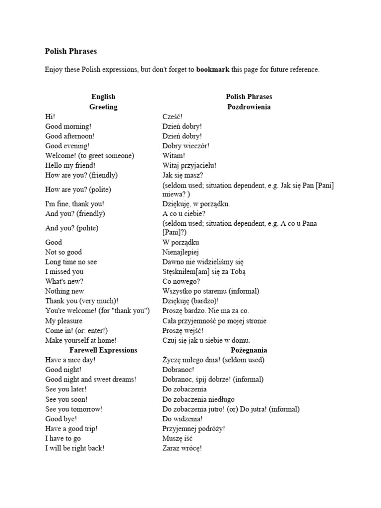 Polish Phrases | PDF